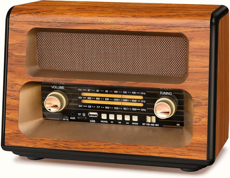 PRUNUS J-199 Retro Radio Bluetooth, AM FM SW Nostalgie Radio Batteriebetrieben, Kofferradio Akku Rad
