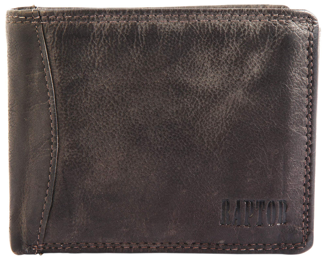 Raptor Herren-Geldbörse Echtleder Vintage Look 9x12cm Querformat RA40010 Taupe, Taupe