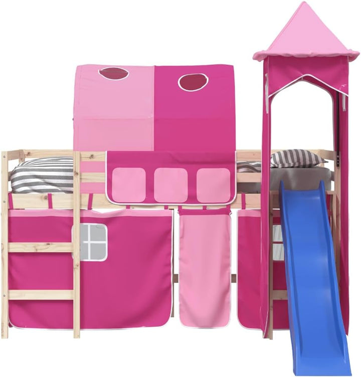 vidaXL Vorhänge für Hochbett mit Tunnel und Turm Rosa, Rosa