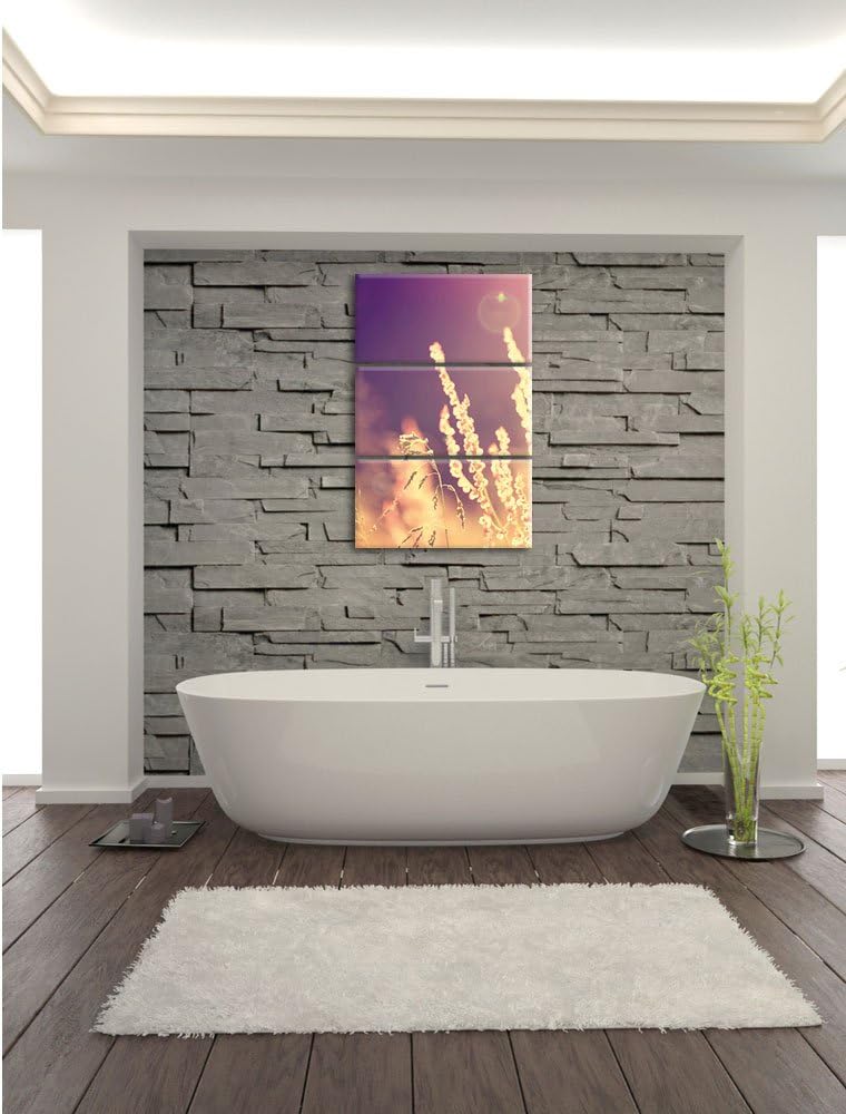 Pixxprint Gräser im Sonnenuntergang als Leinwandbild/Grösse: 3 Teilig (120x80) cm/Wandbild/Kunstdruc