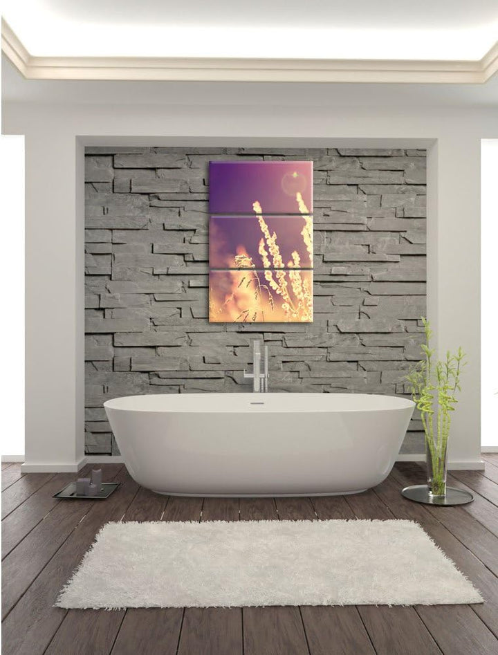 Pixxprint Gräser im Sonnenuntergang als Leinwandbild/Grösse: 3 Teilig (120x80) cm/Wandbild/Kunstdruc