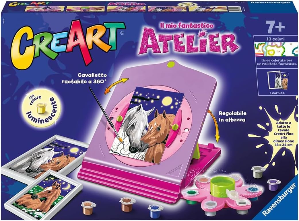Ravensburger - Meine Fantastische Atelier CreArt, Set mit Ständer Einhorn Thema, Malen nach Zahlen,