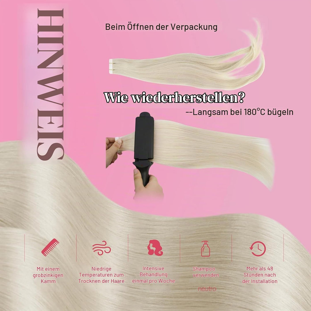 Moresoo Tape Extensions Echthaar Blond Remy Echthaar Tape in Extensions Platinblond Seamless Skin We