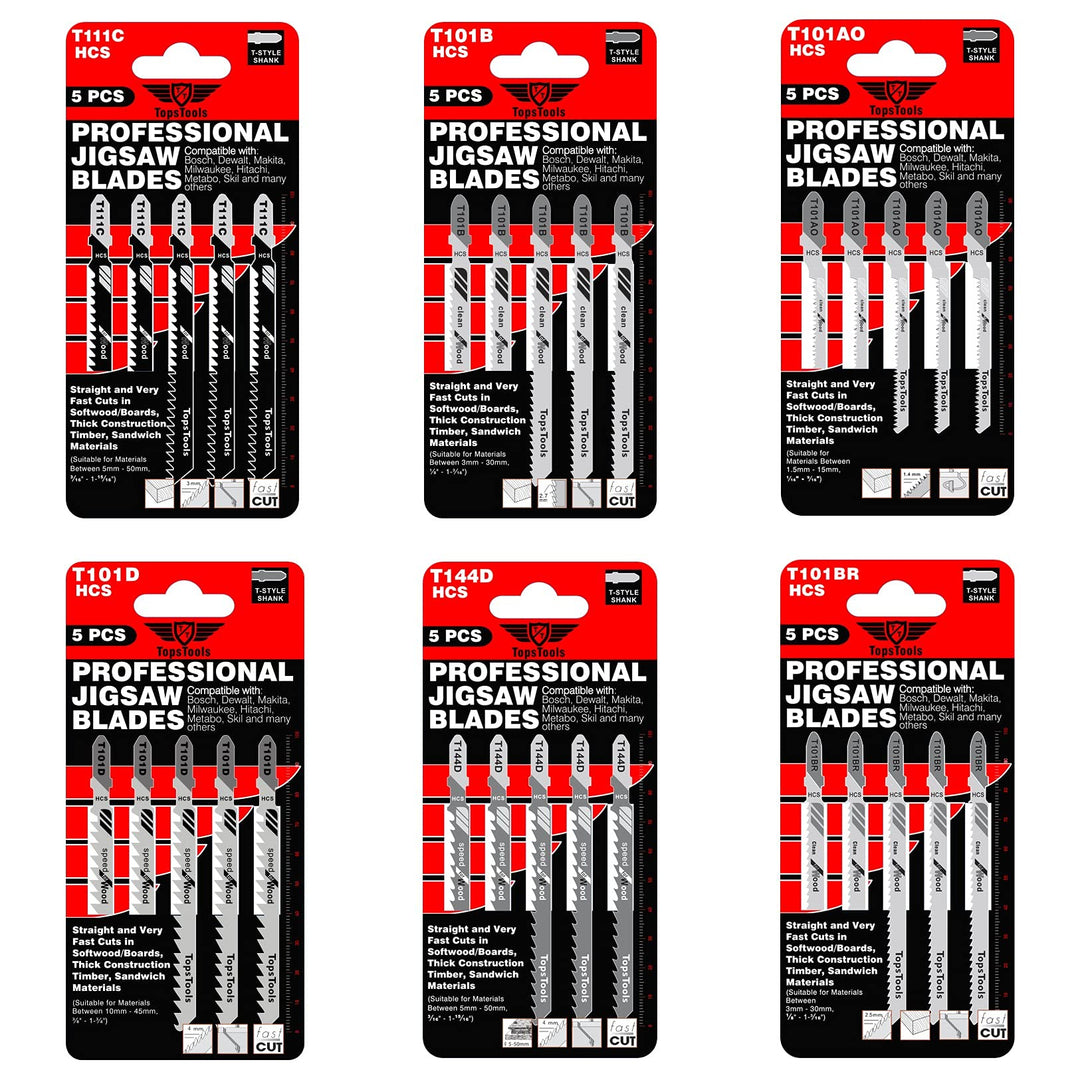 30 x TopsTools JSTTK6A T101B T101BR T101D T101AO T111C T144D gemischte Stichsägeblätter kompatibel m