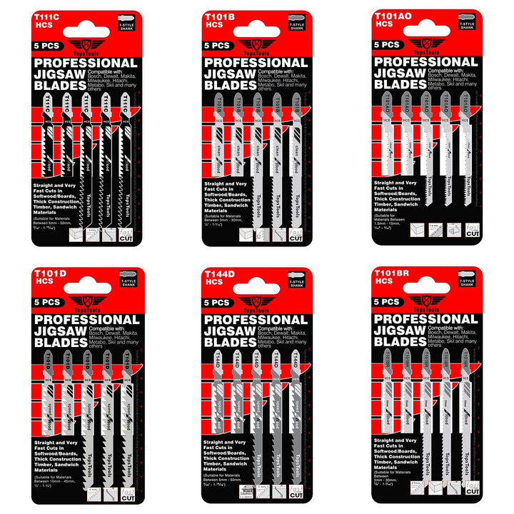 30 x TopsTools JSTTK6A T101B T101BR T101D T101AO T111C T144D gemischte Stichsägeblätter kompatibel m