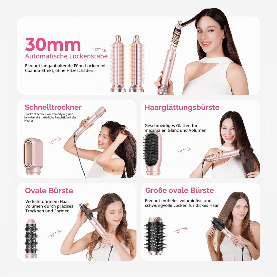 MogaWave pro Air styler 6 in 1 Hairstyler set Airbrush Haarstyler mit Warmluftbürste, Föhnbürste, Ru