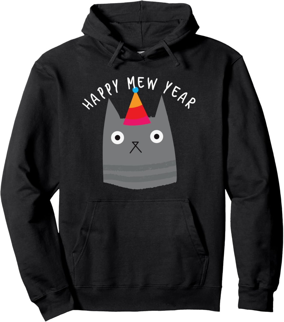 Happy Mew New Year lustiges Wortspiel, Chill Cat Partyhut Pullover Hoodie