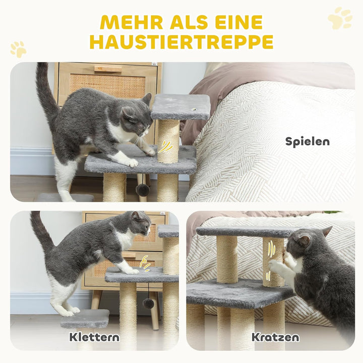PawHut Hundetreppe 3 Stufen 54 cm Hoch Haustiertreppe für Kleine Hunde Katzentreppe Hunderampe mit S