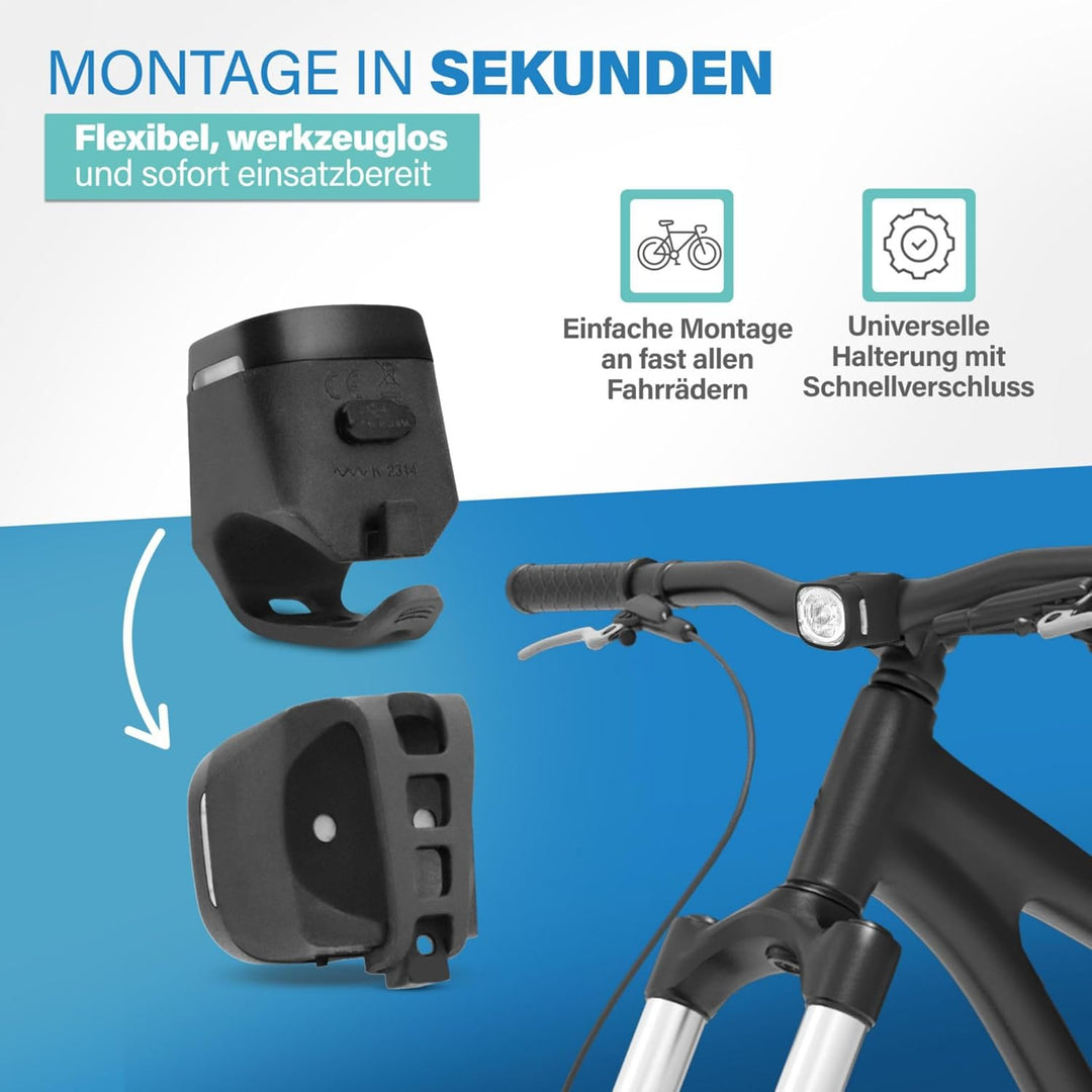 Fischer Fahrrad Beleuchtungsset Square, 40/20 Lux, Front- und Rückleuchte, mit Akku, USB-Ladefunktio