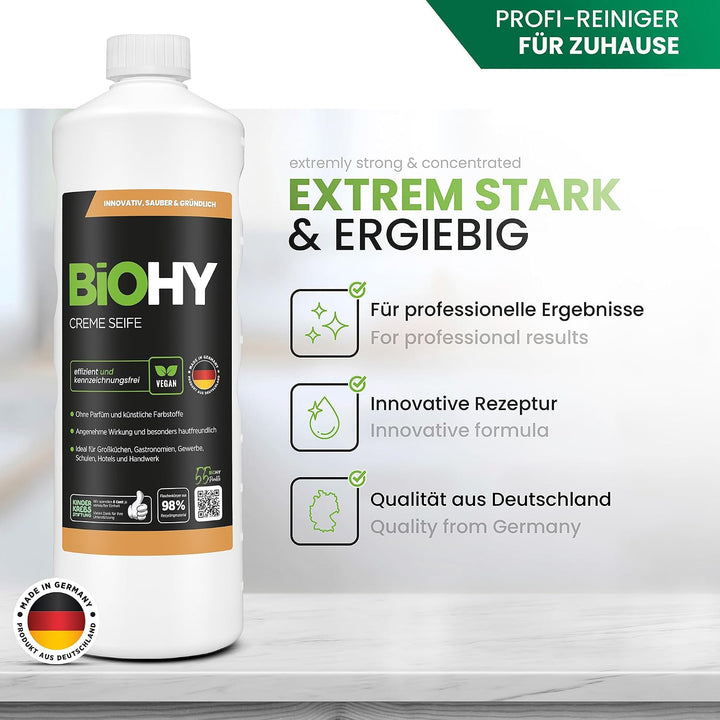 BiOHY Creme Seife (9 x 1 Liter) | Hautschonende, rückfettende &amp; geruchsneutrale Handseife | flüssige