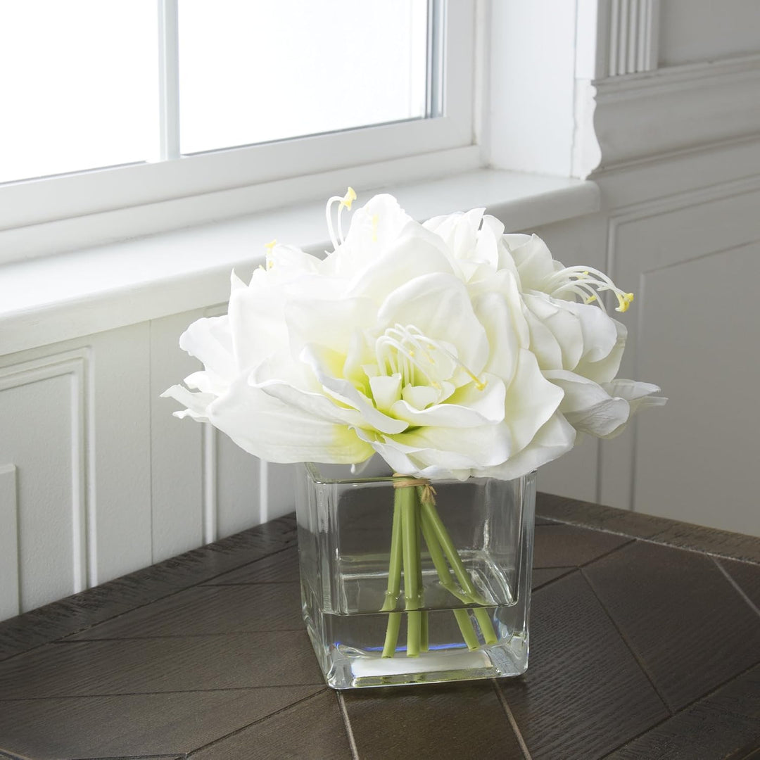 Pure Garten Lily Blumen-Arrangement mit Glas Vase, cremefarben, 8.5"