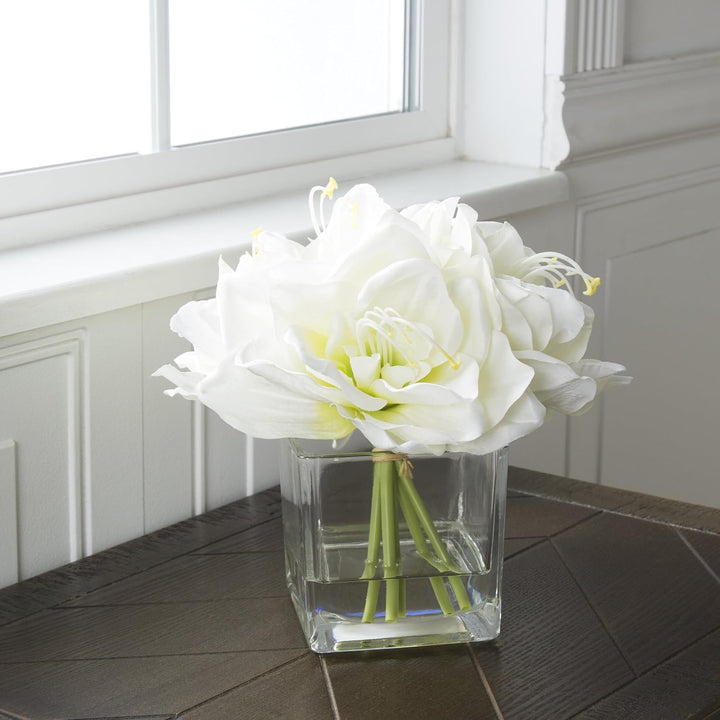 Pure Garten Lily Blumen-Arrangement mit Glas Vase, cremefarben, 8.5"