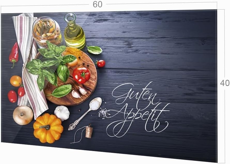 GRAZDesign Spritzschutz Küche Herd, Gemüse auf Holz, dunkelgrau mit Guten Appetit, Küchenrückwand au