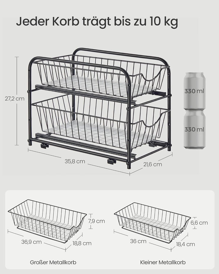 SONGMICS Küchenschrank Organizer, 2er Set, Küchenregal, Ordnungssystem, 2 Ebenen, stapelbar, erweite