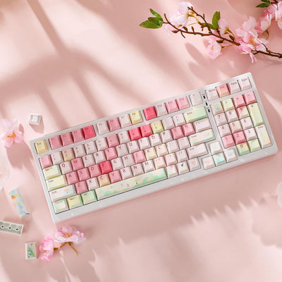 YUNZII Frühling Garten Keycaps, PBT Double Shot Custom Keycap Set, 142 Tasten Dye-Sublimation Custom