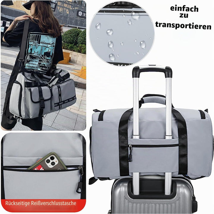 Reisetasche Damen Herren, 65L Wasserabweisende Sporttasche, Large Capacity Reise Tasche Gym Bag, mit