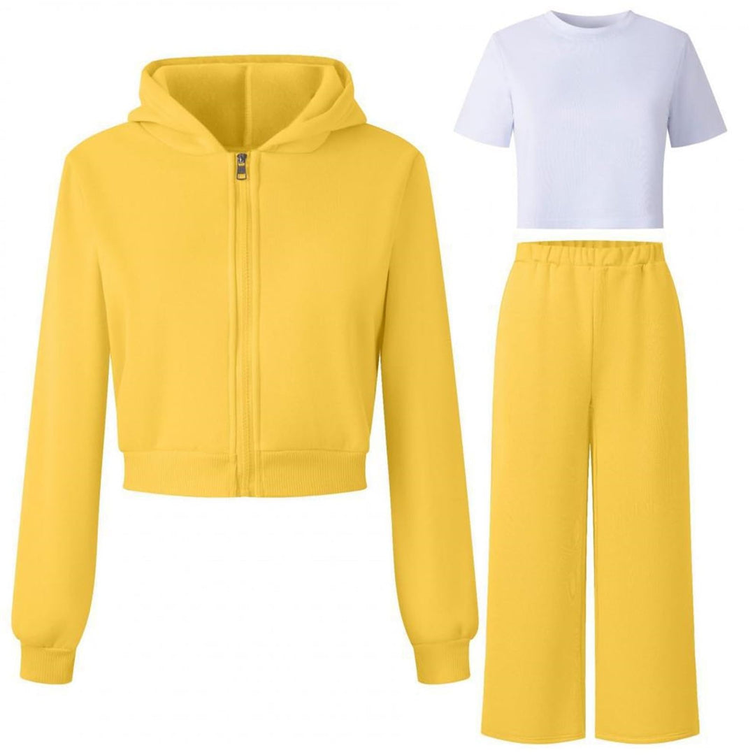 Generisch Mädchen Jogginganzug 3-teilig mit weiter Hose - Set aus Zip-Hoodie, Sweathose und Top · Lä