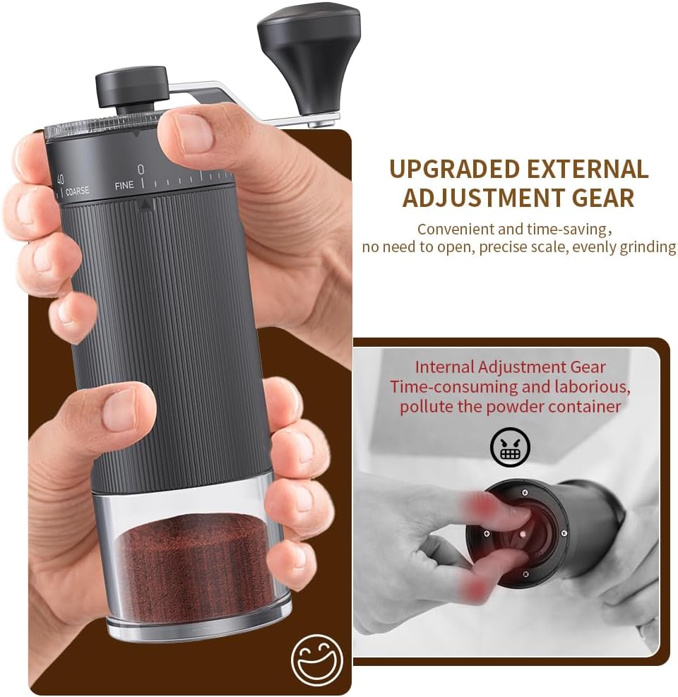 Hand-Kaffeemühle, konischer Frässtift für Espresso, französische Presse, Übergiessen, doppeltes Lage