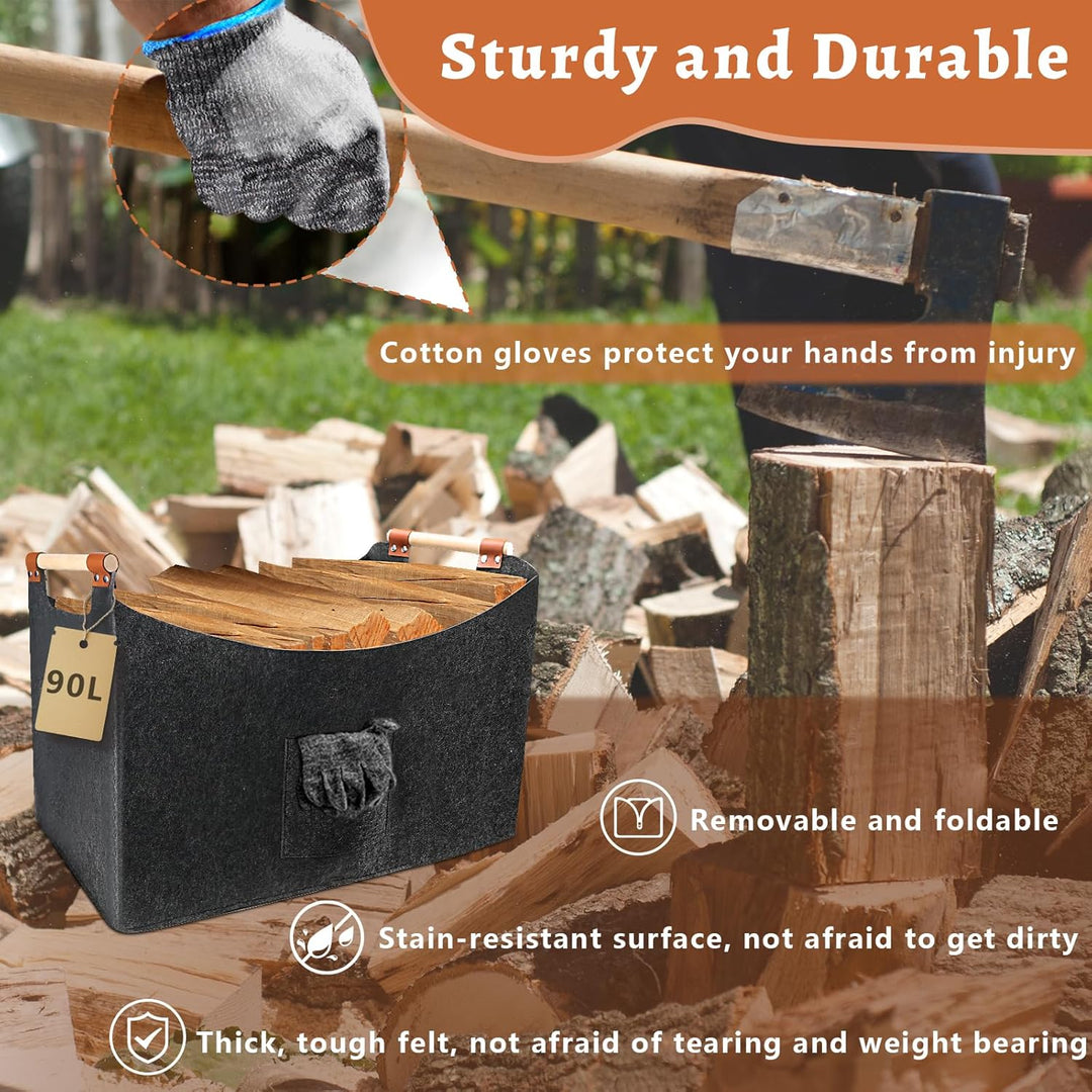 WPPQWP Holzkorb für Kaminholz Gross, Kaminholzkorb Filz XXL(96L, 60x40x40cm), Faltbarer Brennholzkor