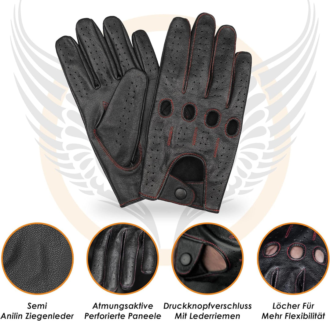 Leatherick Autofahrer Handschuhe Herren – Weiche, Perforierte Fahrhandschuhe mit atmenden Fingerknöc