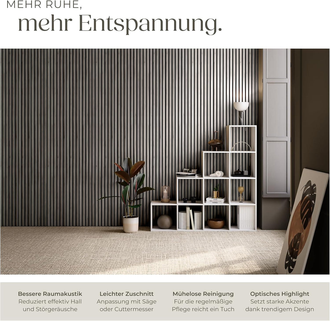 tectake® Akustikpaneele Echtholzfurnier 2er Set, effektiver Schallschutz, MDF Schallabsorber, Schall