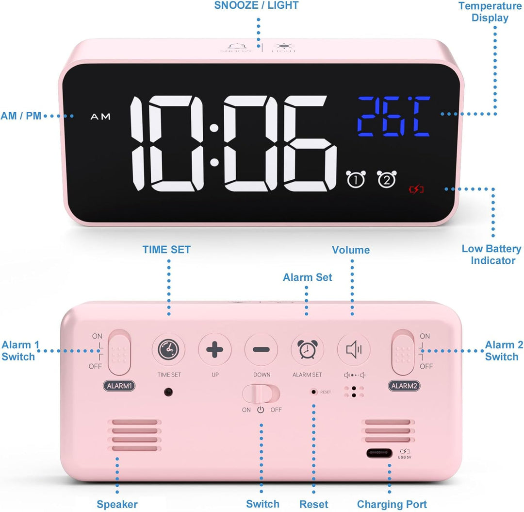 CHEREEKI Digitaler Wecker, LED Digitaluhr mit Temperaturanzeige Tragbarer Spiegelalarm Tischuhr mit