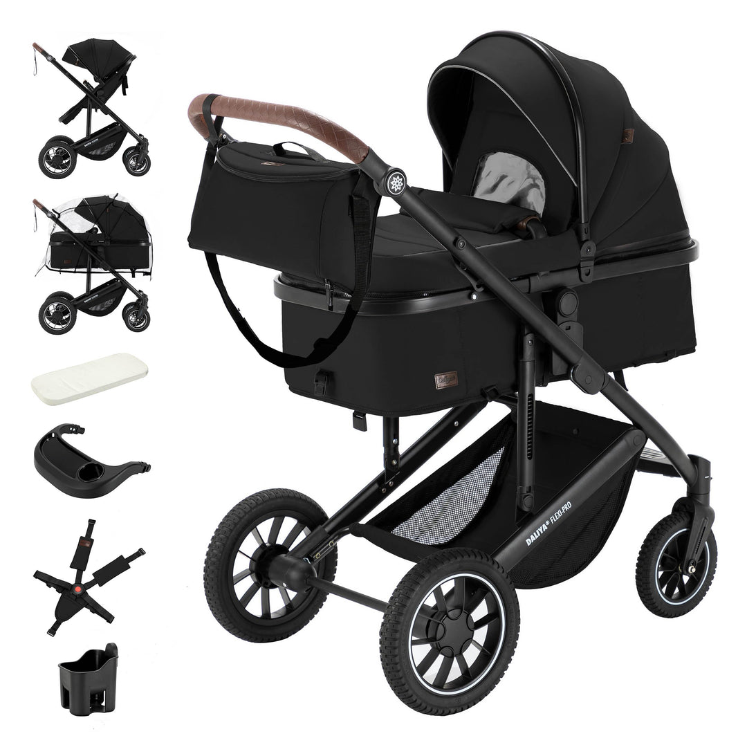 Daliya® FLEXI-PRO M 2in1 Kinderwagen & Buggy (Schwarz Uni), Schwarz Uni
