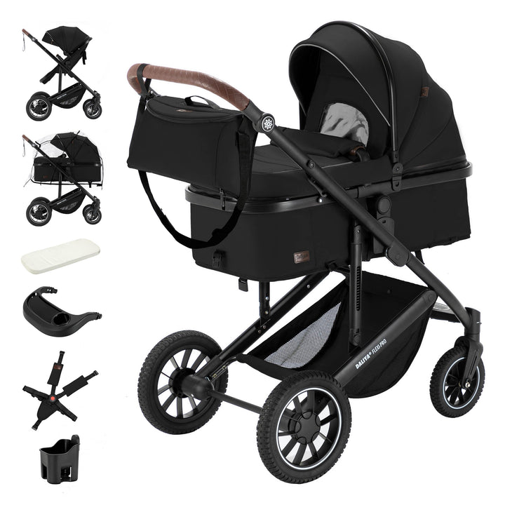 Daliya® FLEXI-PRO M 2in1 Kinderwagen & Buggy (Schwarz Uni), Schwarz Uni