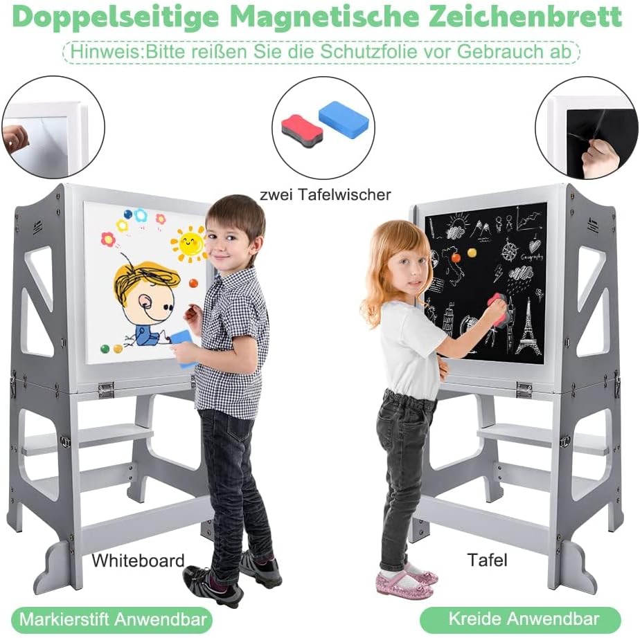 YOLEO 3 in1 Lernturm Kinder, Klappbar Montessori Lernturm ab 1 Jahr, Learning Tower für Kinder mit R