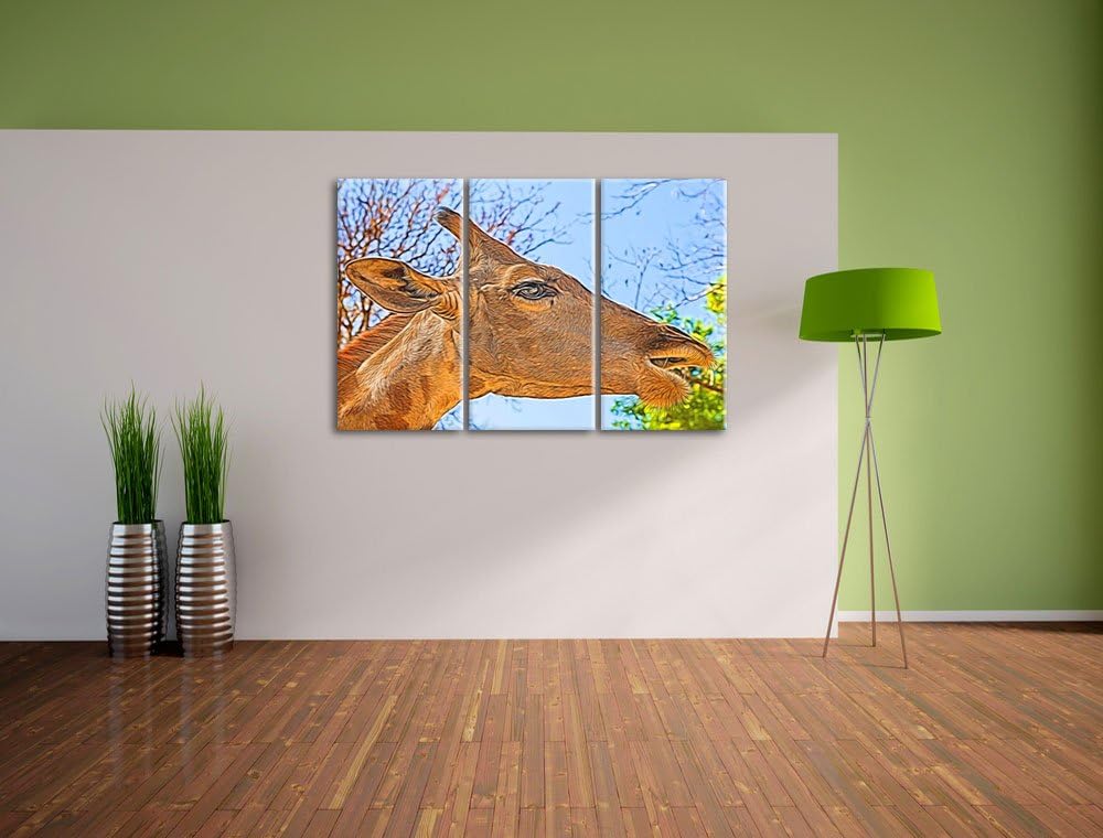 anmutige Giraffe isst Spezial 3-Teiler Leinwandbild 120x80 Bild auf Leinwand, XXL riesige Bilder fer