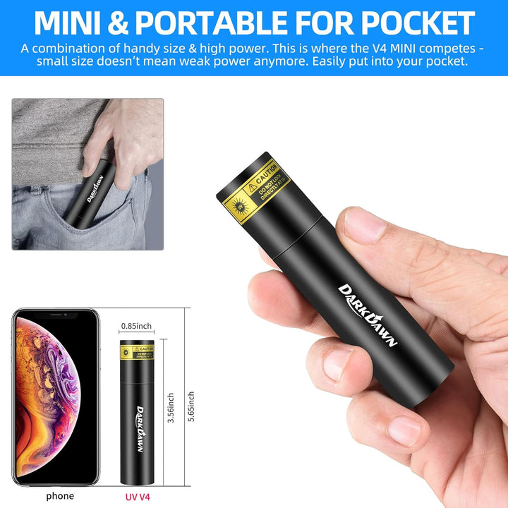 DARKDAWN UV Taschenlampe 365nm Licht, Schwarzlicht Mini USB Wiederaufladbar, Woodsche Lampe Tragbare