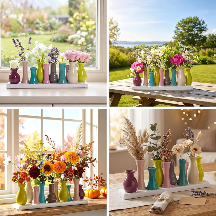 Jinfa Handgefertigte kleine Keramik Deko Blumenvasen Set aus 10 Vasen in bunt 10 Vasen Bunt, 10 Vase
