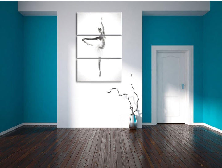 Pixxprint Ästhetische Ballerina / 3-Teilig/Gesamtmass 120cm Leinwandbild bespannt auf Holzrahmen/Wan