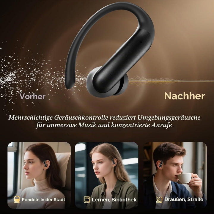 Bluetooth 6.0 Kopfhörer Sport,Kopfhörer Kabellos HiFi Immersive Sound,75 Std Spielzeit,LED-Anzeige,I