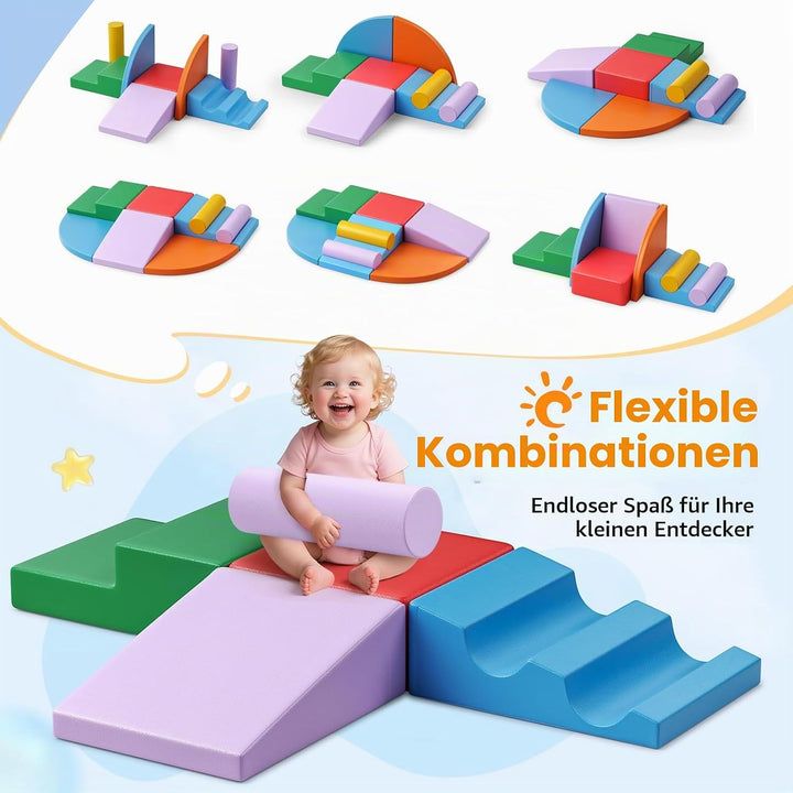 Baby-Schaumstoffbausteine, Softplay-Set für Kleinkinder von 1–3 Jahren, Baby-Kletterturm mit Rutsche