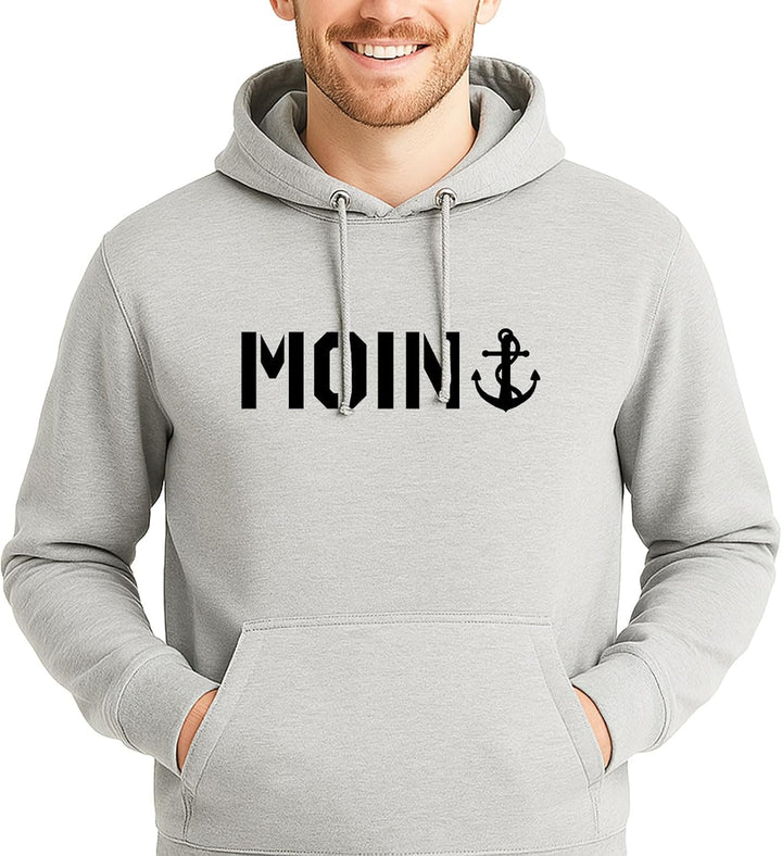 huuraa Unisex Hoodie Moin Anker Schriftzug Pullover Vegan Grösse S Heather Grey mit Motiv für Nordli