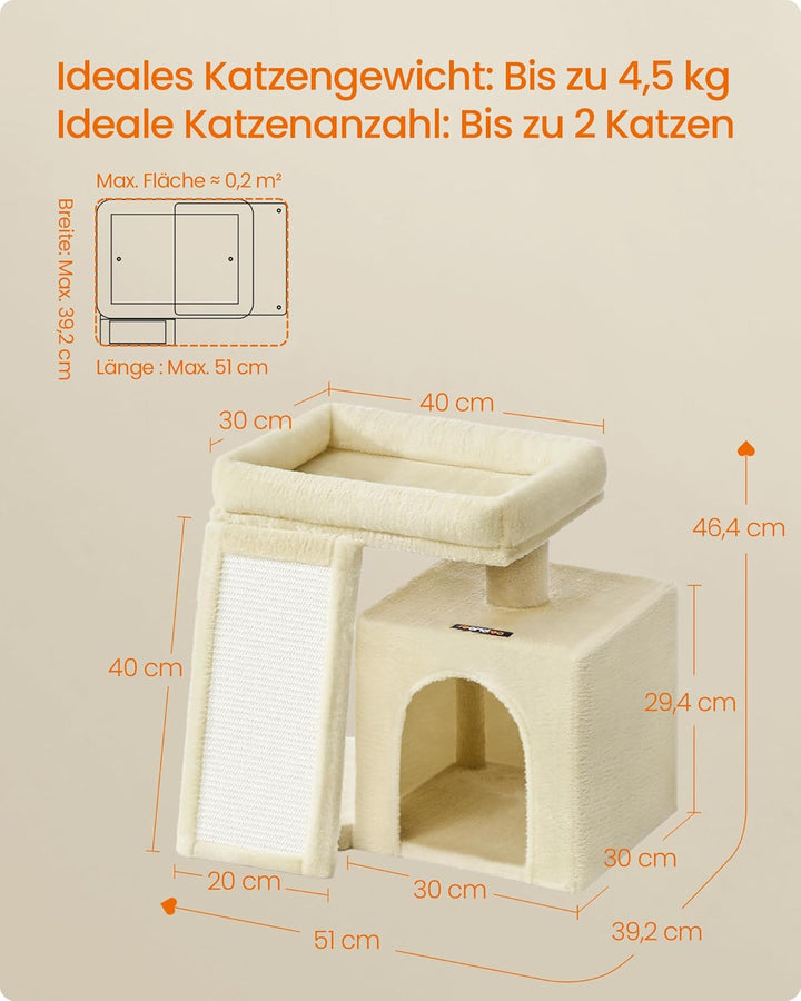 Feandrea Kratzbaum klein, Katzenbaum mit Kratzrampe und grosser Plattform, Katzenkratzbaum mit Höhle
