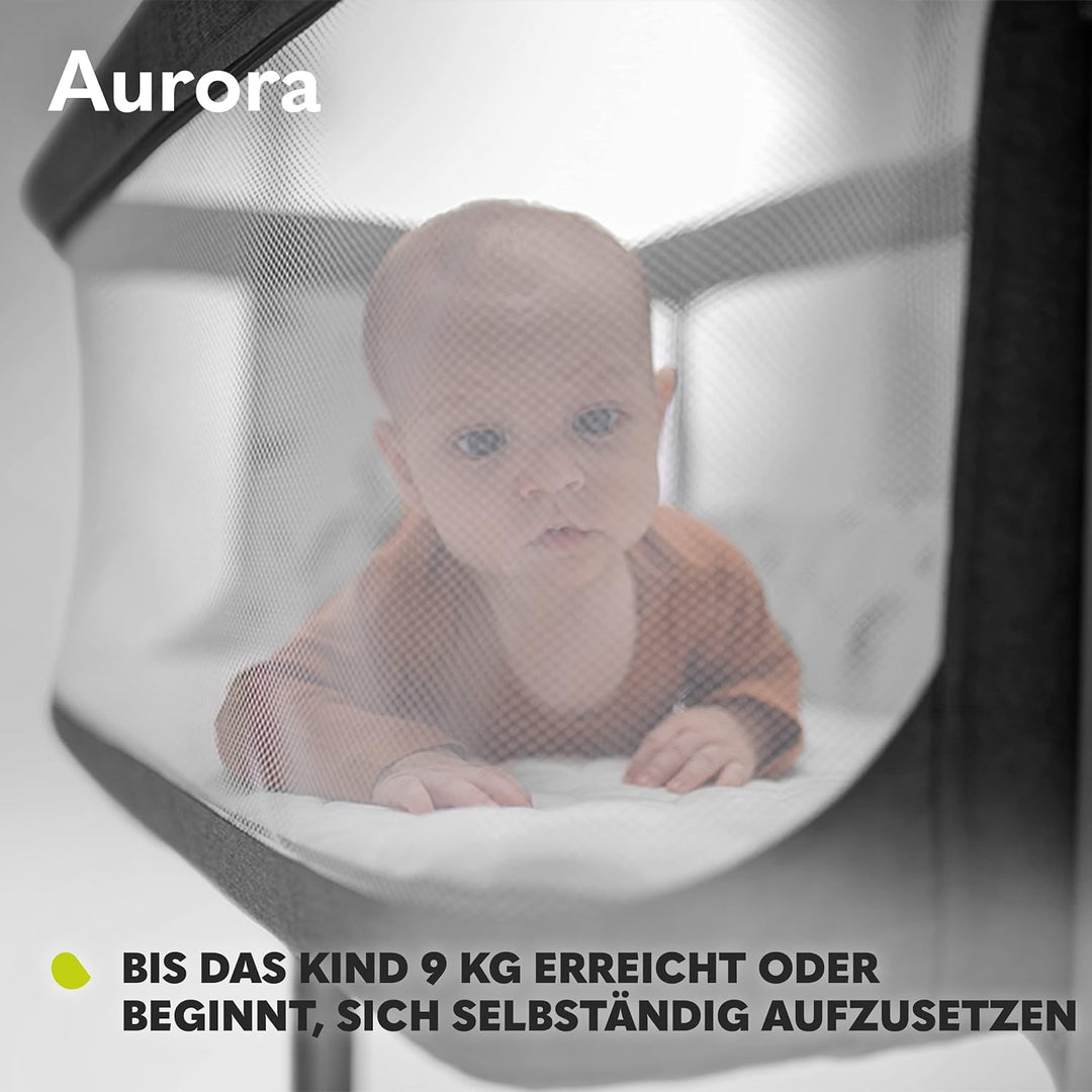Lionelo Aurora 3 in 1 Babybett bis 9 kg, Beistellbett, Wiege, Höhenverstellug und Einstellung der Ne