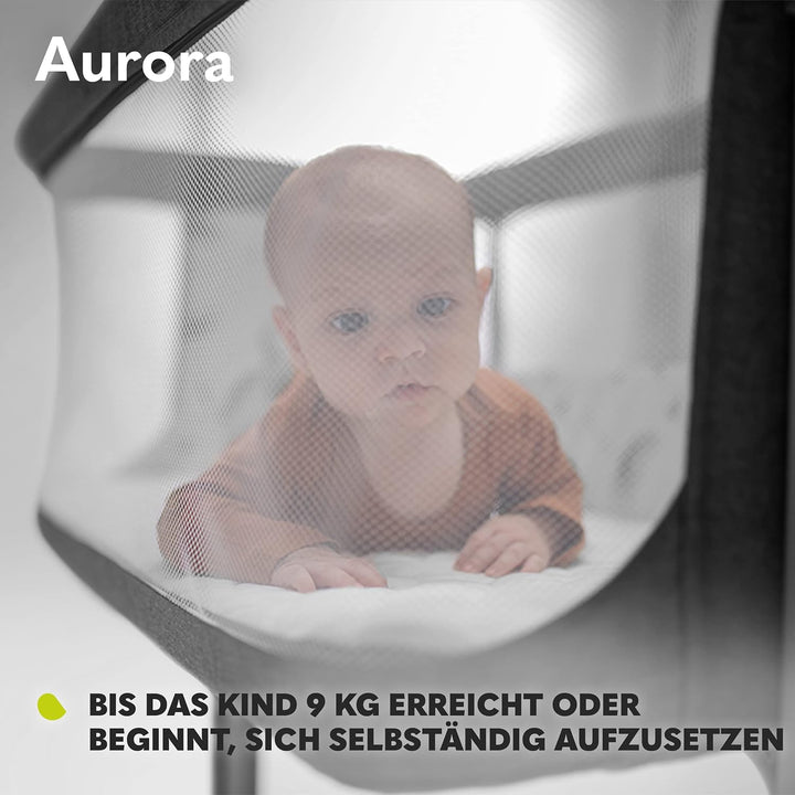 Lionelo Aurora 3 in 1 Babybett bis 9 kg, Beistellbett, Wiege, Höhenverstellug und Einstellung der Ne