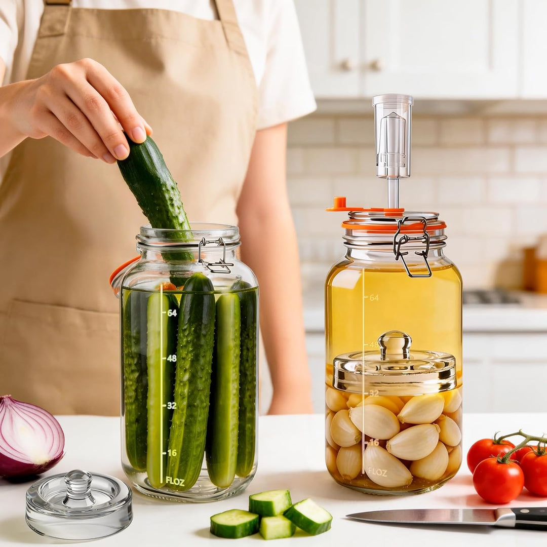 YBCPACK Fermentiergläser 2L mit Gärventil & Glasgewicht – grosses Einmachglas/Fermentationsglas Star