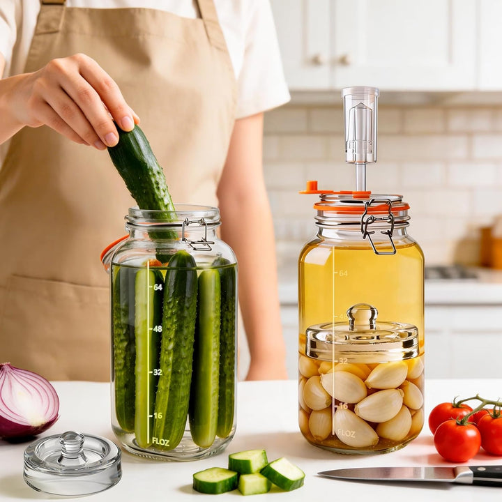 YBCPACK Fermentiergläser 2L mit Gärventil & Glasgewicht – grosses Einmachglas/Fermentationsglas Star