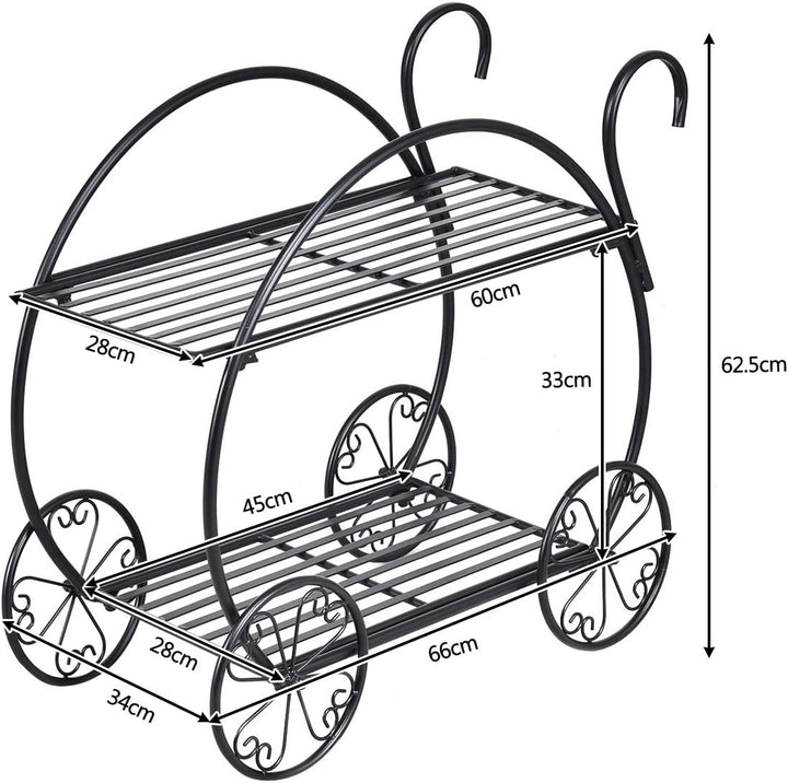 HOMASIS Metall-Pflanzenregal, Einzigartiger & filigraner Blumenständer für draussen, 2-stufiger schm