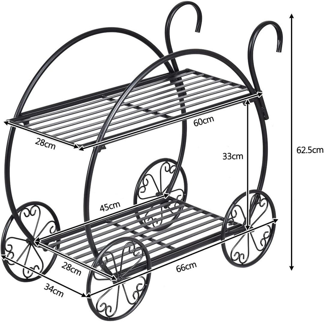 RELAX4LIFE Blumenregal 2-Stufig, Pflanzenständer Metall, Blumenständer mit Dekorativen Rollen, Blume