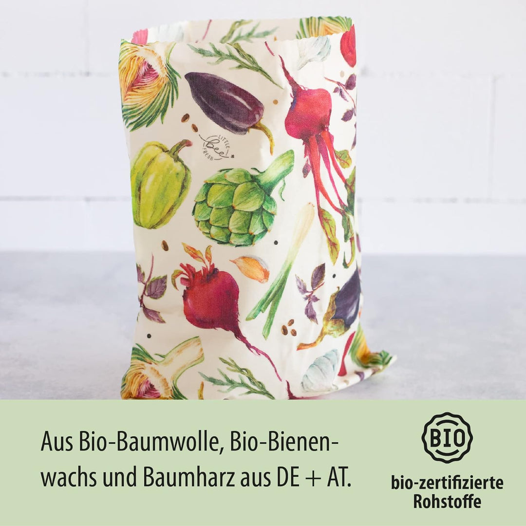 little bee fresh Bio-Bienenwachstuch grosser Beutel 25x32 cm aus Deutschland - hält Lebensmittel nat