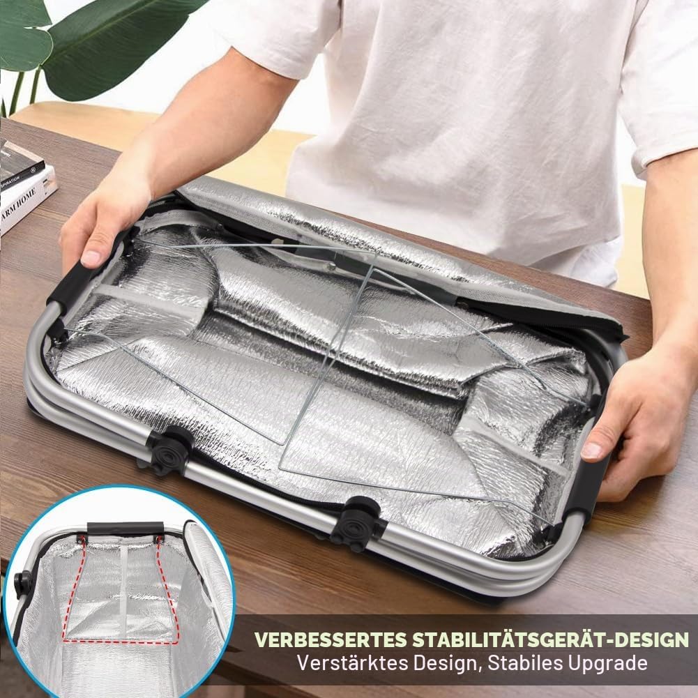 Einkaufskorb 30L, grosse Kühltaшаche, thermokorb mit Alurahmen, isoliert mit Deckel für Reisen, Pick