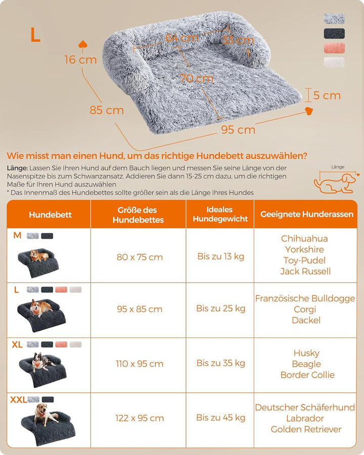 Feandrea FluffyHug Hundebett Plüsch, Hundedecke Sofa, Sofaschutz Hund, Hundekissen, Grösse L, für mi