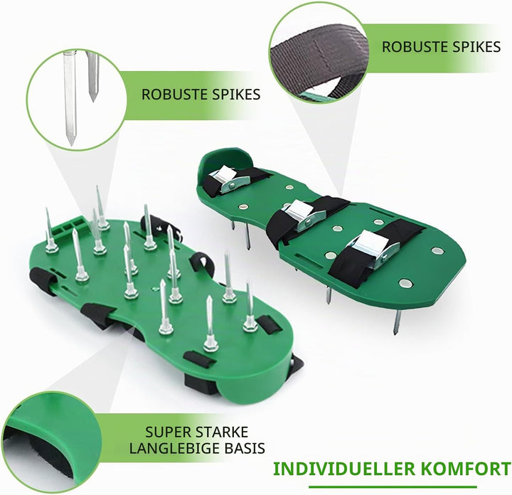 AIQII Rasenbelüfter Schuhe Rasenlüfter Nagelschuhe mit 4 Verstellbare Gurte und Metal Vertikutierer