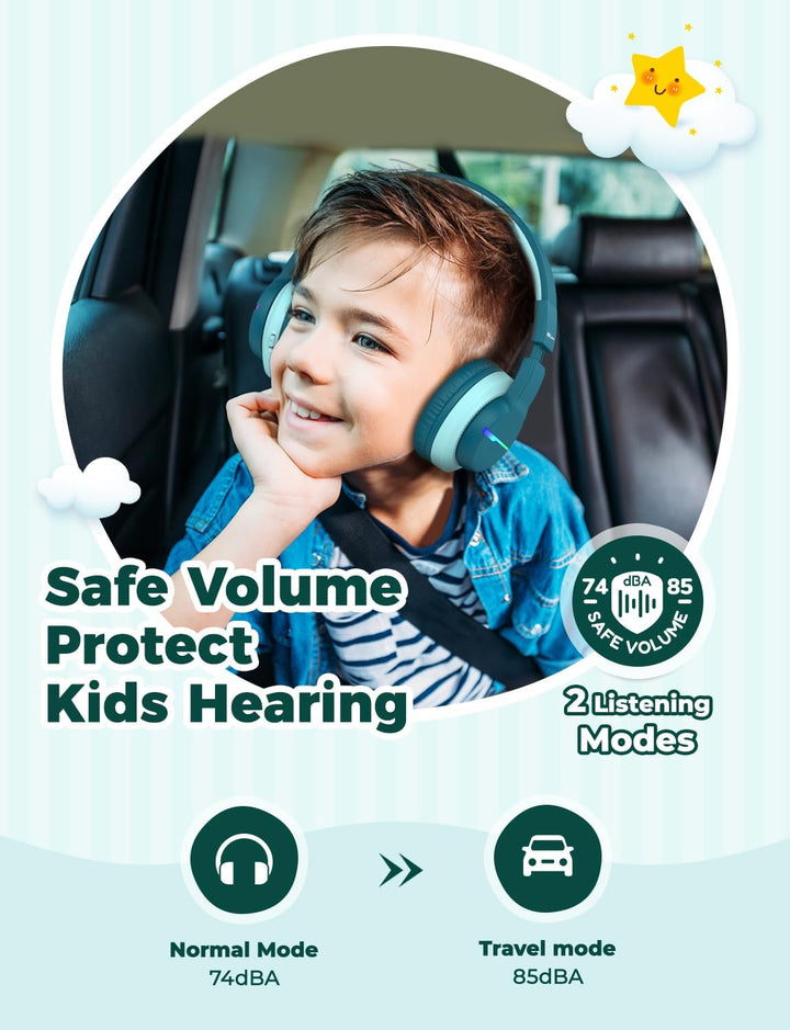 iClever Bluetooth Kinder Kopfhörer, Farbige LED-Leuchten, Kinderkopfhörer Over-Ear mit 74/85/94dB La