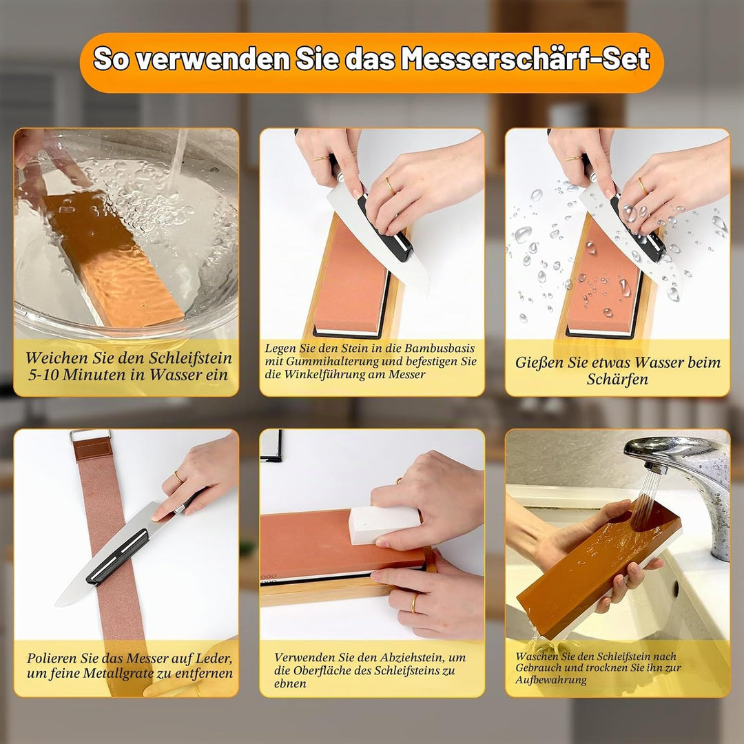 Abziehstein Schleifstein Messer Set 8-in-1, Doppelseitig Wetzstein für Messer 400/1000 &amp; 3000/8000 G