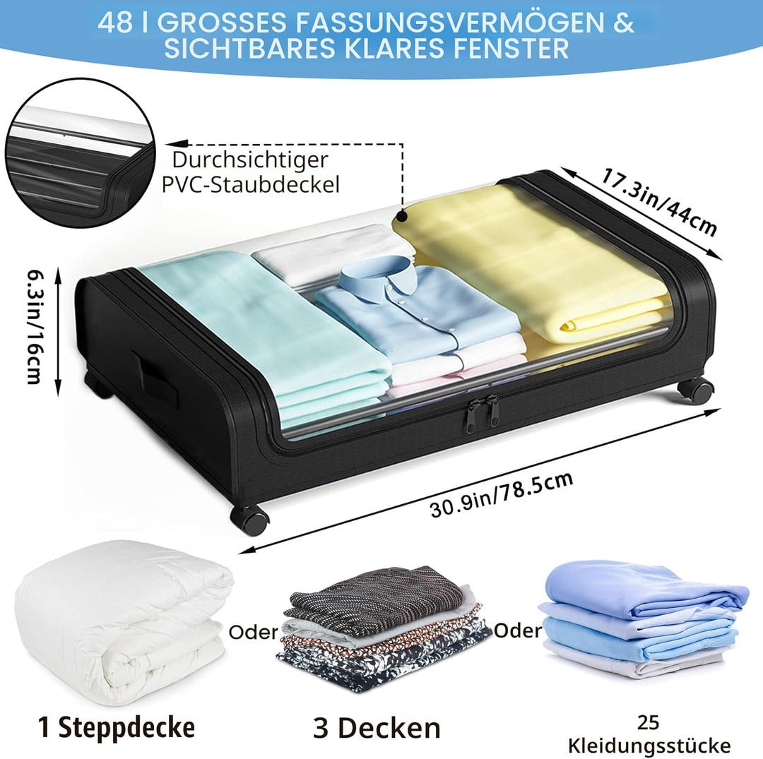 Unterbett Aufbewahrungsbox 2 Stück Unterbettkommode mit Rollen Deckel 48L Metallrahmen Bettkasten Or